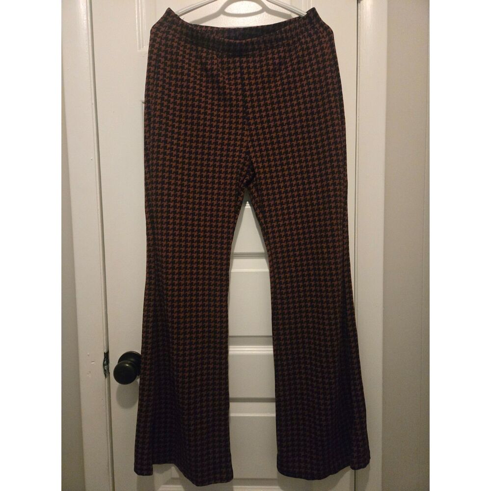 Brown and Black Houndstooth Flare Leg Pants by Shein size L